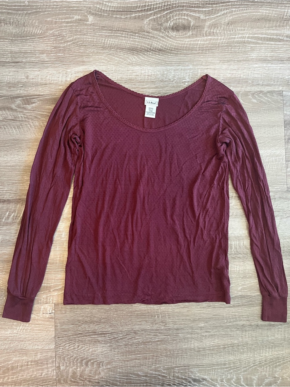 L.L. Bean Women’s Silk Sheer Crew Neck Long Sleeve Top Wine Misses